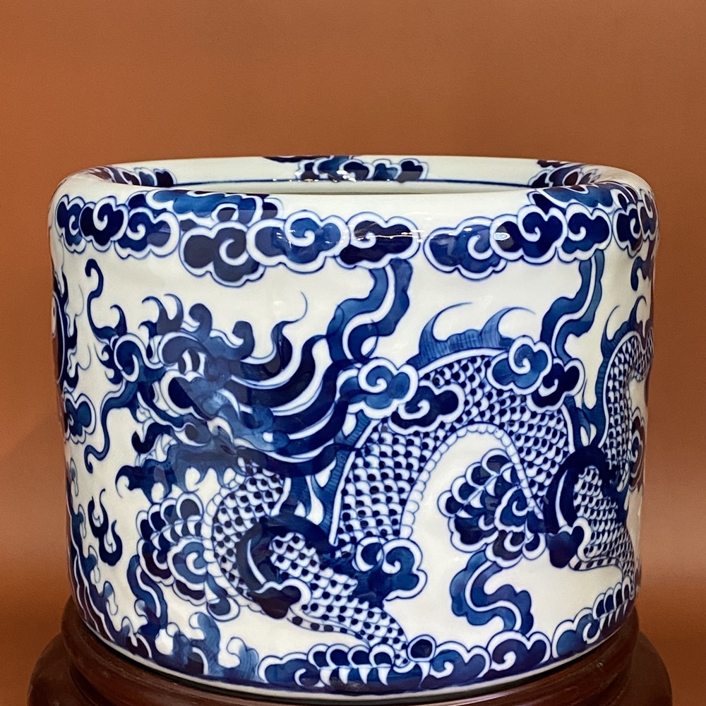 Bát Hương Rồng Nổi Men Lam