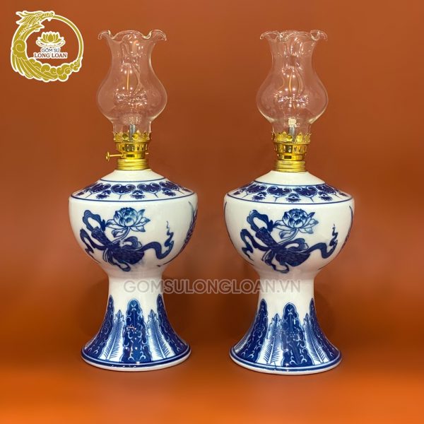 Đèn thờ aladanh decal men lam - Gốm sứ Long Loan