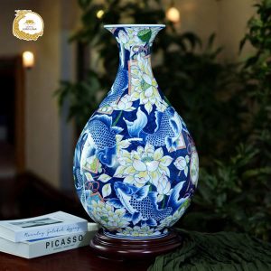 Bình gốm lam ngư quần hội độc bản