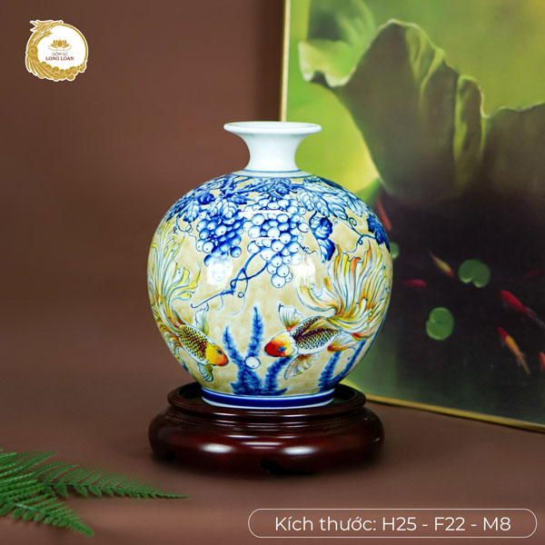 Bình hút lộc song ngư phúc quả Bát Tràng