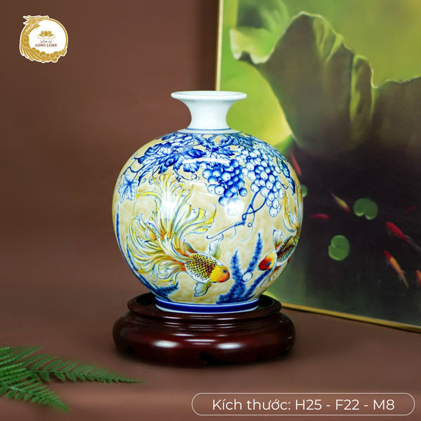 Bình sứ song ngư phúc quả – Gốm sứ Bát Tràng cao cấp