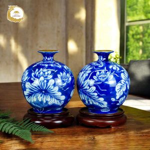 Cặp bình hút lộc liên hoa men lam
