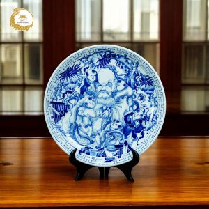 Đĩa gốm lam Ban Thọ phong thủy
