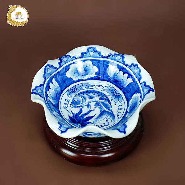 Bát thả hoa Cá Chép Liên Hoa men lam – Gốm sứ Bát Tràng
