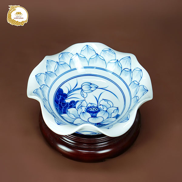 Bát thả hoa vẽ Hoa Sen men lam- Gốm sứ Bát Tràng