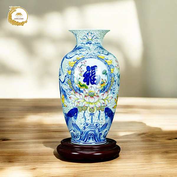 Bình gốm Liên Hoa Đăng Phúc – Gốm sứ Bát Tràng