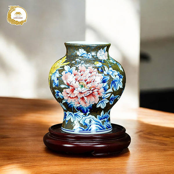 Bình gốm Mẫu Đơn Khai Phú – Gốm sứ Bát Tràng