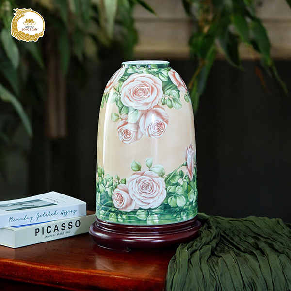 Bình gốm vẽ Hoa Hồng – Gốm sứ Bát Tràng