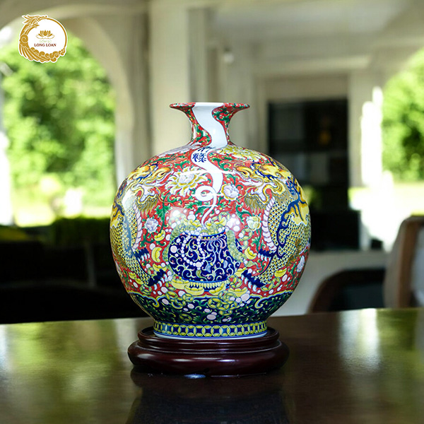 Bình hút lộc Lưỡng Lân Tụ Bảo – Gốm sứ Bát Tràng