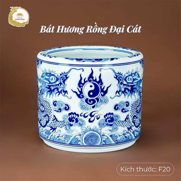 Bát hương Rồng Đại Cát men Lam F20,F18 – Gốm sứ Bát Tràng