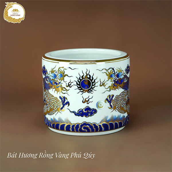 Bát hương Rồng Vàng Phú Quý – Gốm sứ Bát Tràng
