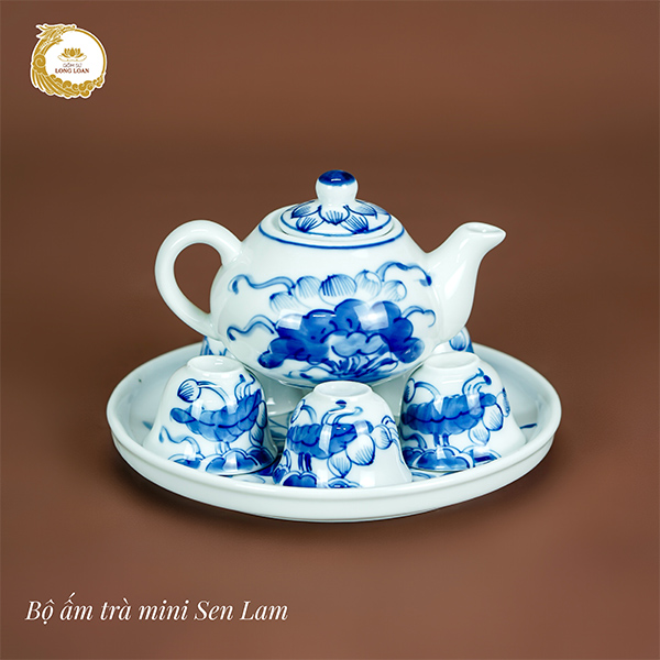 Bộ ấm trà mini Sen Lam – Gốm sứ Bát Tràng