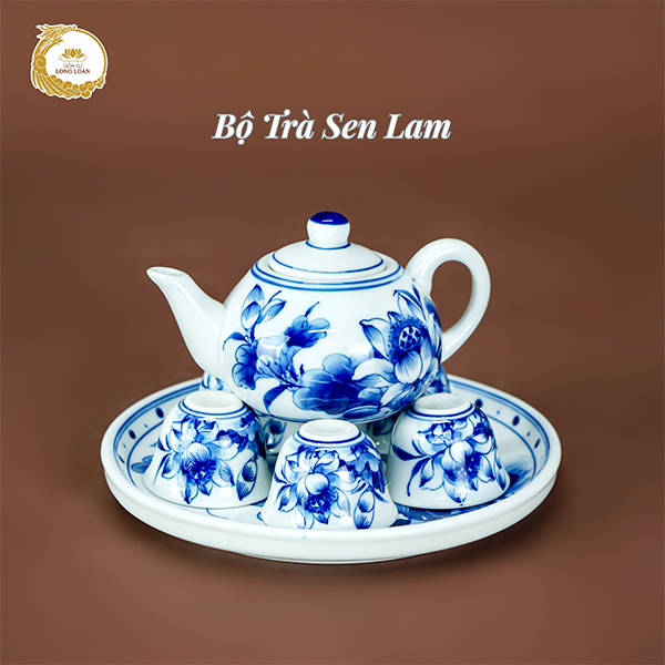 Bộ trà Sen Lam – Gốm sứ Bát Tràng