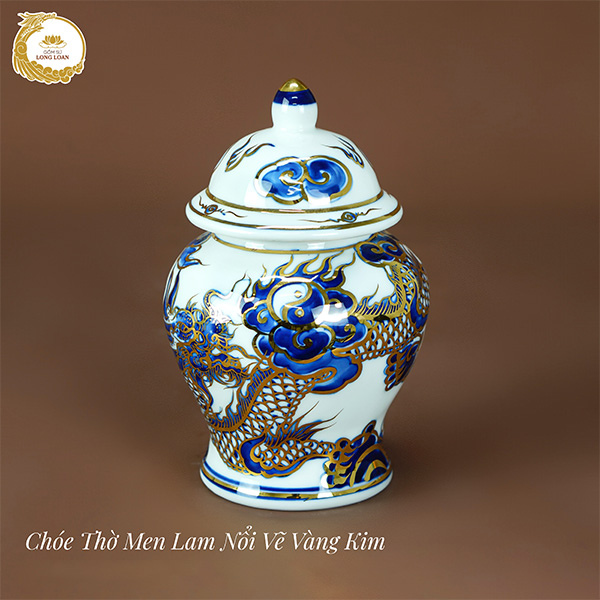 Chóe Rồng men lam nổi vẽ vàng kim – Gốm sứ Bát Tràng