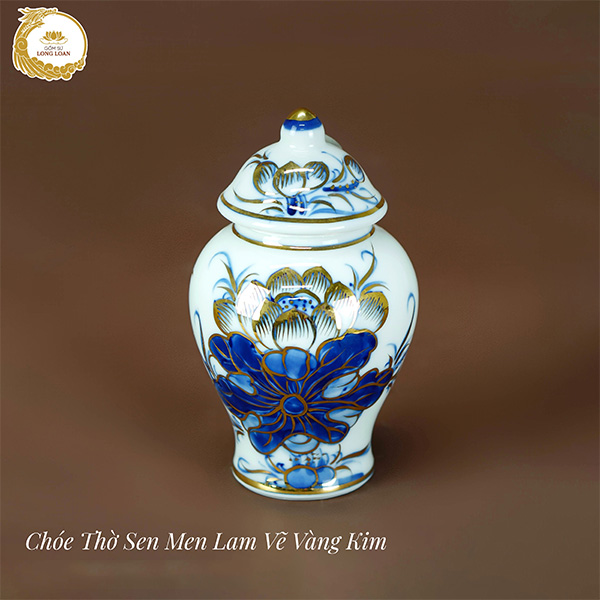 Chóe thờ Sen men lam vẽ vàng kim – Gốm sứ Bát Tràng