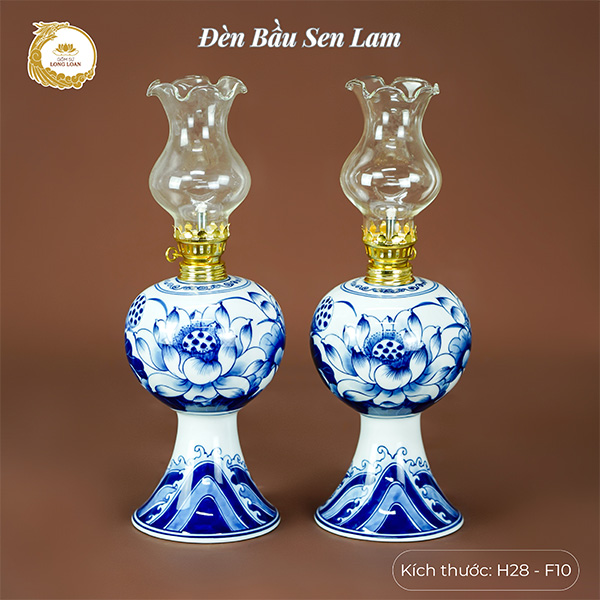 Đèn bầu Sen Lam H28 – Gốm sứ Bát Tràng