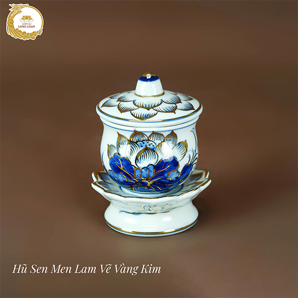 Hũ Sen men lam vẽ vàng kim – Gốm sứ Bát Tràng