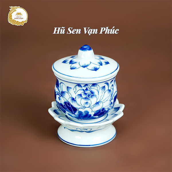 Hũ sen Vạn Phúc men lam – Gốm sứ Bát Tràng
