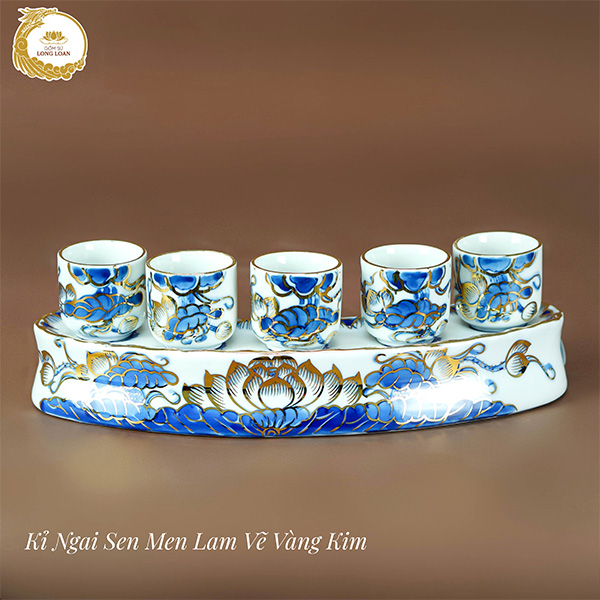 Kỷ ngai Sen men lam vẽ vàng kim – Gốm sứ Bát Tràng
