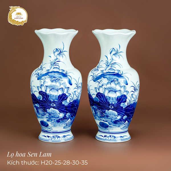 Lọ hoa bàn thờ Sen Lam đồ thờ cúng gốm sứ Bát Tràng