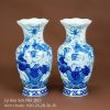 Lọ hoa bàn thờ Sen Phú Quý gốm sứ Bát Tràng men lam