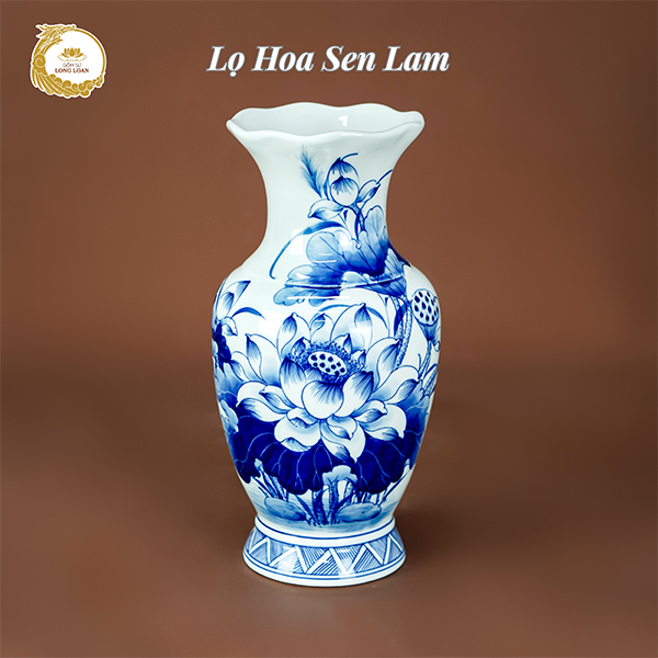 Lọ hoa thờ Sen Lam cao 30cm – Gốm sứ Bát Tràng