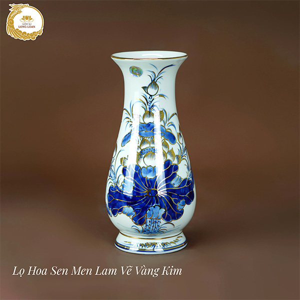 Lọ hoa Sen men lam vẽ vàng kim – Gốm sứ Bát Tràng
