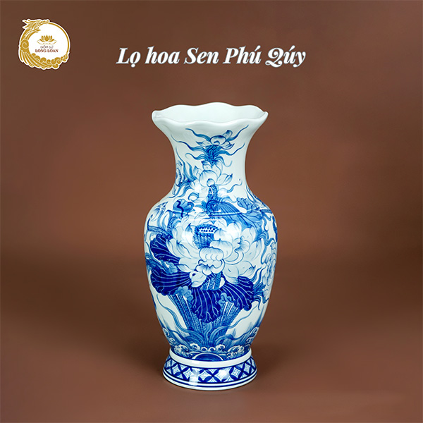 Lọ hoa thờ Sen Phú Quý (miệng lượn)- Gốm sứ Bát Tràng