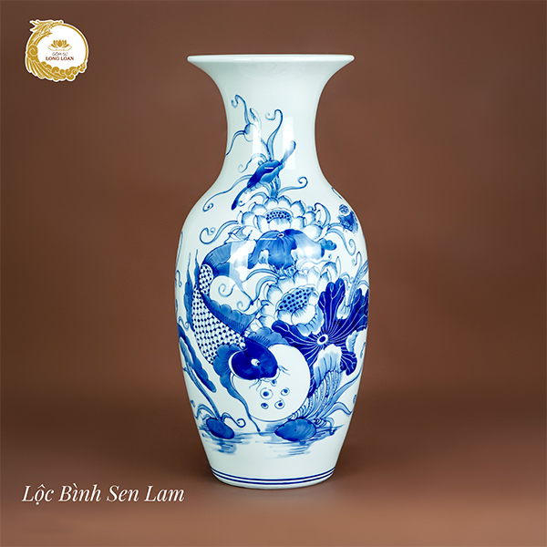 Lộc bình Sen Lam cao 50cm – Gốm sứ Bát Tràng
