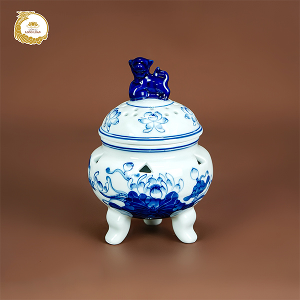 Lư trầm Sen Lam – Gốm sứ Bát Tràng