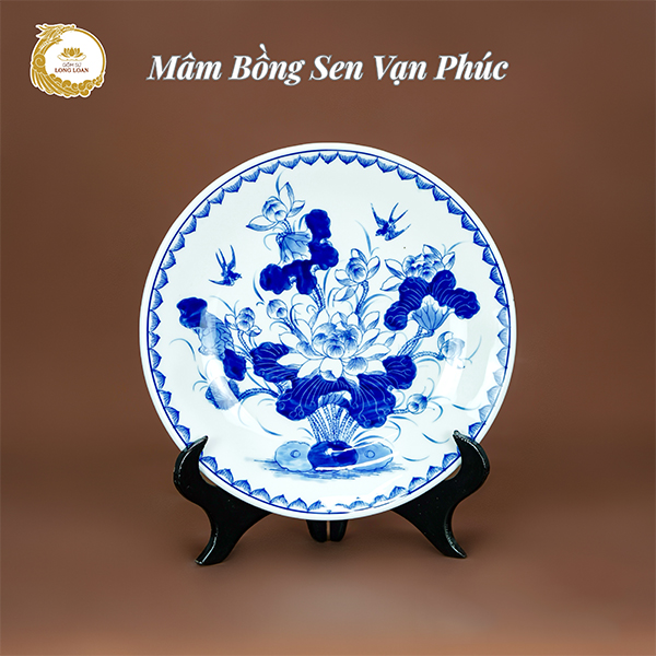 Mâm bồng Sen Vạn Phúc F28 – Gốm sứ Bát Tràng