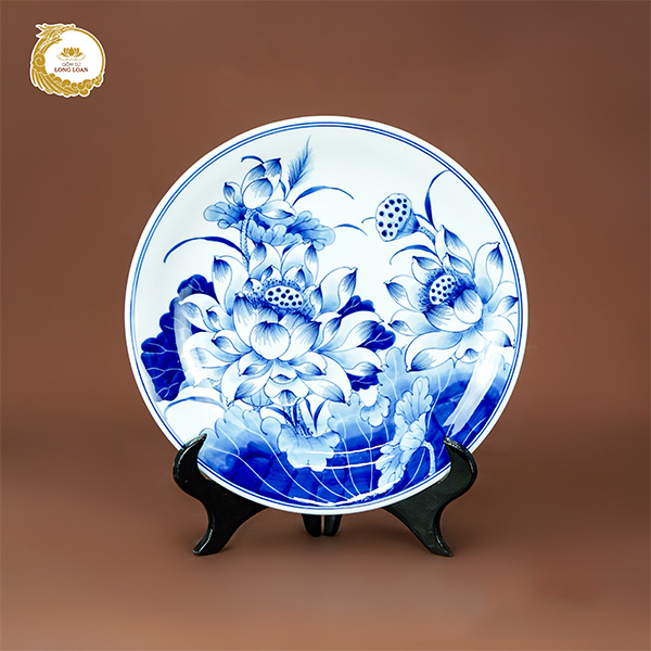 Mâm bông Sen Lam F30 – Gốm sứ Bát Tràng