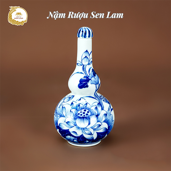 Nậm rượu Sen Lam cao 20cm – Gốm sứ Bát Tràng
