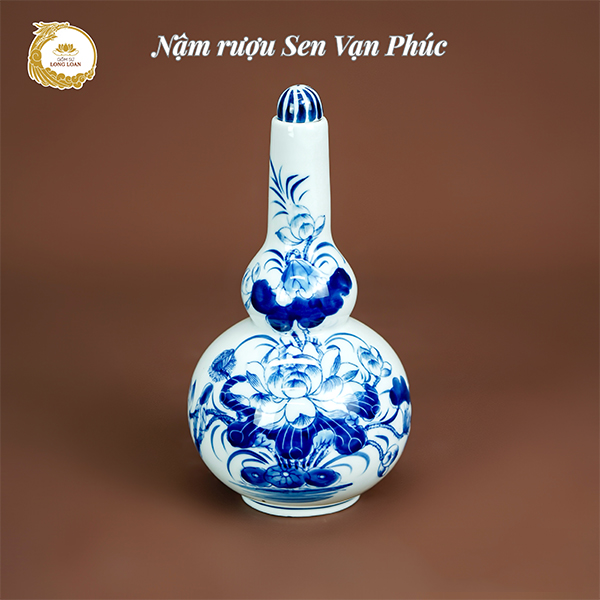 Nậm rượu 2 bầu Sen Vạn Phúc cao 22cm – Gốm sứ Bát Tràng