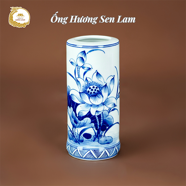 Ống hương Sen Lam cao 18cm – Gốm sứ Bát Tràng