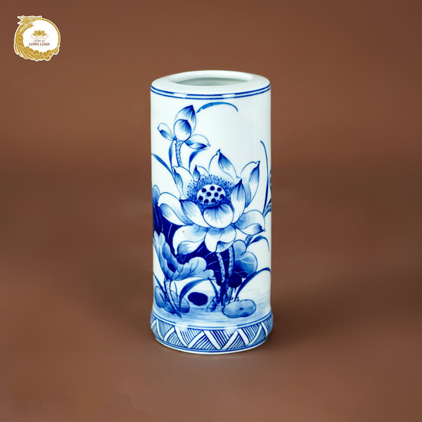 Ống hương Sen Lam – Gốm sứ Bát Tràng
