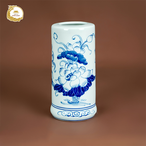 Ống hương Sen Lam – Gốm sứ Bát Tràng