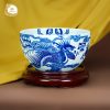 Bát minh đường tụ thủy Long Phụng Sum Vầy men lam gốm sứ Bát Tràng cao cấp