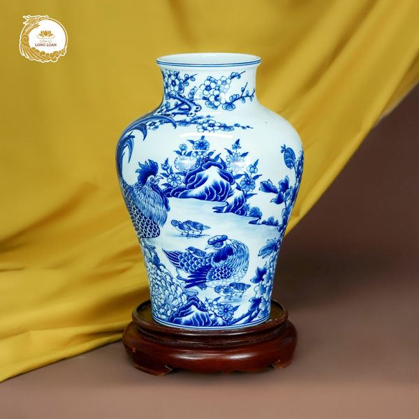 Bình gốm Kim Kê Đại Cát men lam – Gốm sứ Bát Tràng