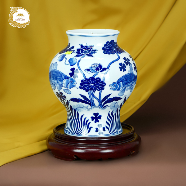 Bình gốm Liên Ngư Hữu Phúc men lam – Gốm sứ Bát Tràng