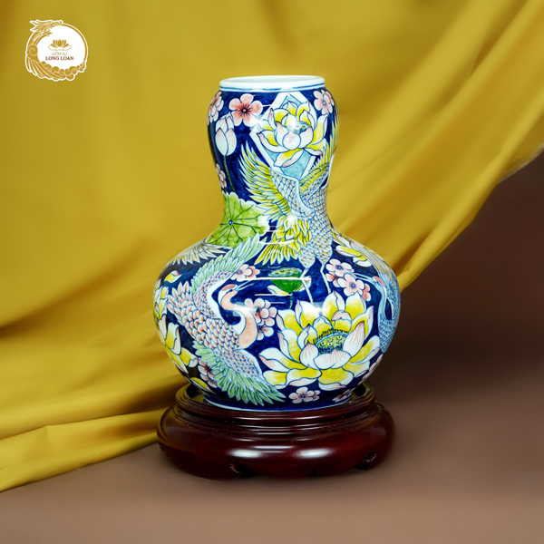 Bình gốm Hạc Vũ Liên Hoa gốm sứ Bát Tràng cao cấp Long Loan