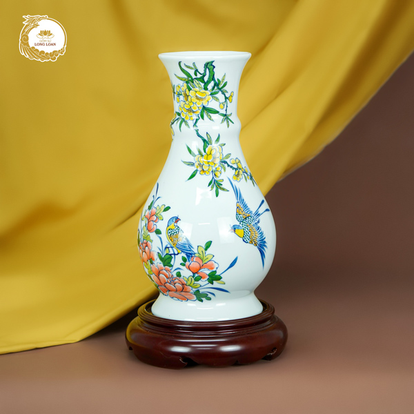 Bình hoa vẽ Chim và Hoa gốm sứ cao cấp – Gốm sứ Bát Tràng