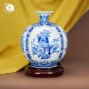 Bình hút tài lộc Cổ Đồ Tứ Cảnh men lam gốm sứ Bát Tràng cao cấp - Hoa sen, nghiên bút