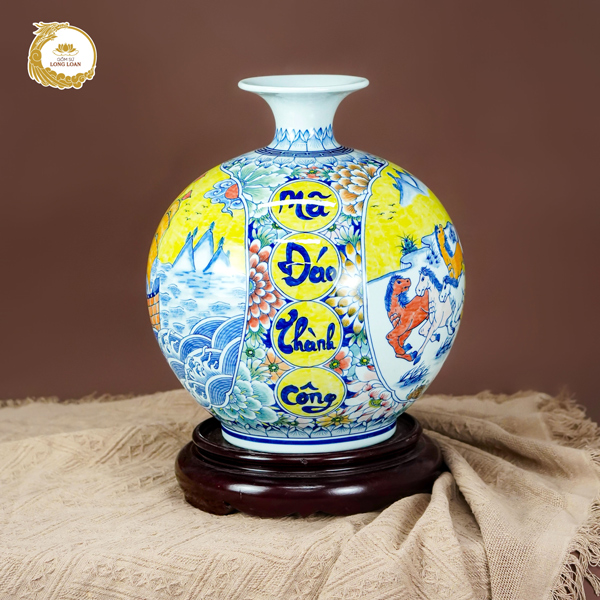 Bình hút tài lộc Công Thành Danh Toại gốm sứ Bát Tràng - Bát mã