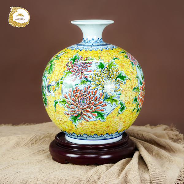 Bình hút tài lộc Hoa Khai Phú Quý gốm sứ Bát Tràng - Hoa cúc