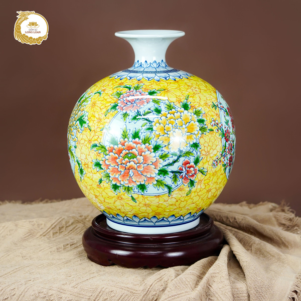 Bình hút tài lộc Hoa Khai Phú Quý gốm sứ Bát Tràng - Hoa mẫu đơn