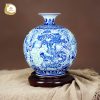 Bình hút tài lộc Tứ Cảnh men lam gốm sứ Bát Tràng - Cây tùng, chim hạc