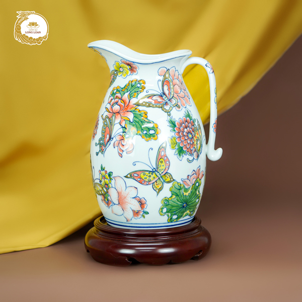 Bình sữa decor Điệp Vũ Sắc Hoa – Gốm sứ Bát Tràng