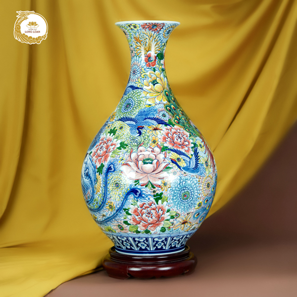 Bình tỳ bà Phượng Vũ Trường Xuân gốm sứ Bát Tràng