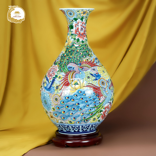 Bình tỳ bà Phượng Vũ Trường Xuân – Gốm sứ Bát Tràng